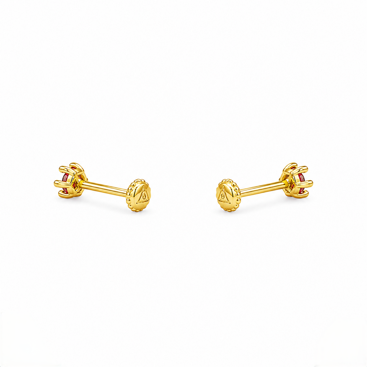 Orange Round-Cut 9K Gold Stud Earrings
