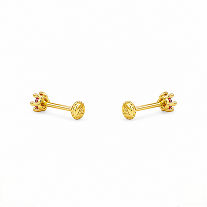 Orange Round-Cut 9K Gold Stud Earrings