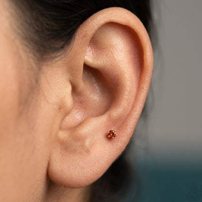 Orange Round-Cut 9K Gold Stud Earrings