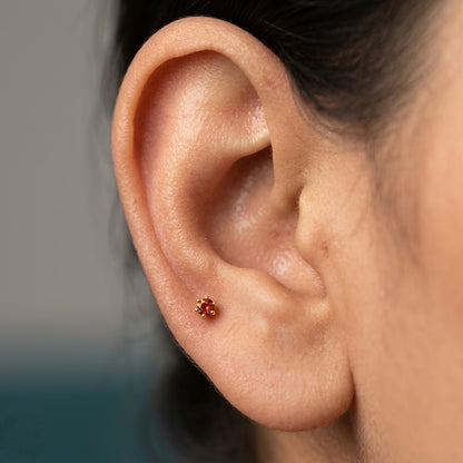 Orange Round-Cut 9K Gold Stud Earrings