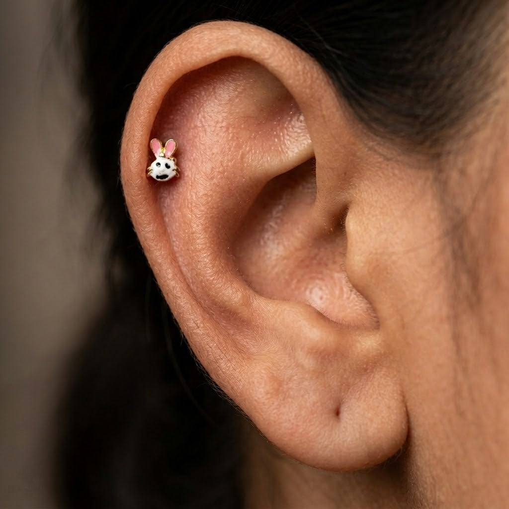 9K Gold Bunny Charm Second Stud Earrings