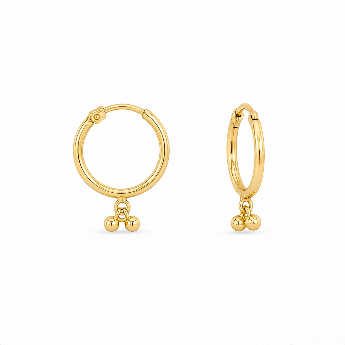 9K Gold Hoop Stud Earrings with Bead Drops