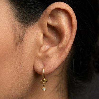 9K Gold Hoop Stud Earrings with Floral Drop