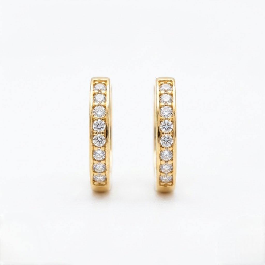 9K Gold Crystal Huggie Hoop Stud Earrings