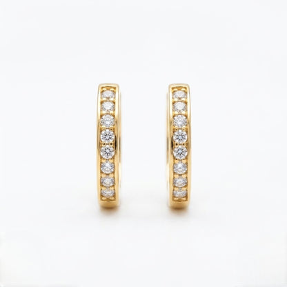 9K Gold Crystal Huggie Hoop Stud Earrings
