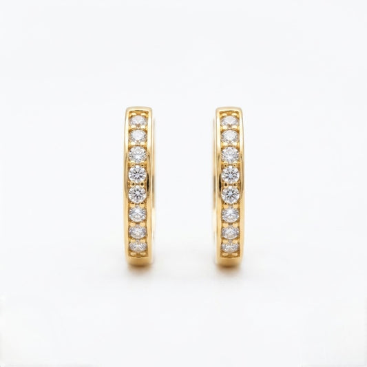 9K Gold Crystal Huggie Hoop Stud Earrings