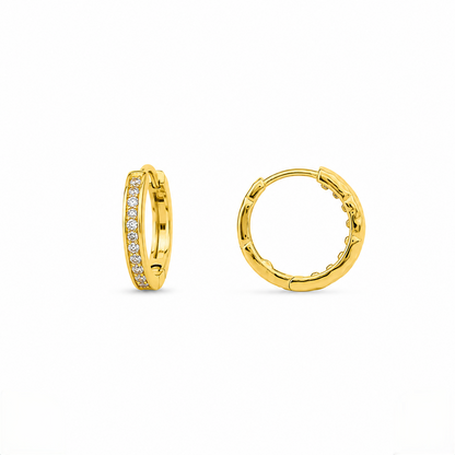 9K Gold Crystal Huggie Hoop Stud Earrings