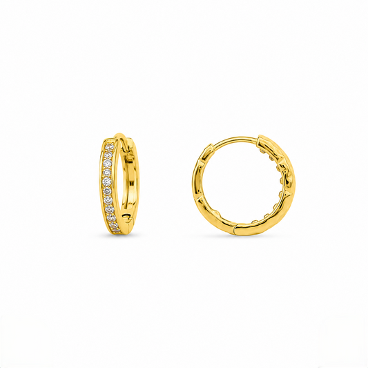9K Gold Crystal Huggie Hoop Stud Earrings