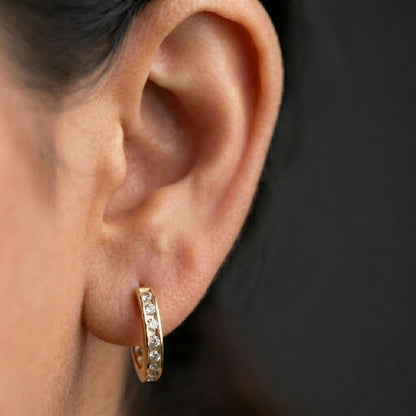 9K Gold Crystal Huggie Hoop Stud Earrings