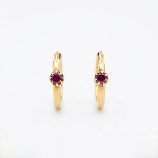 9K Gold Ruby Stone Hoop Stud Earrings