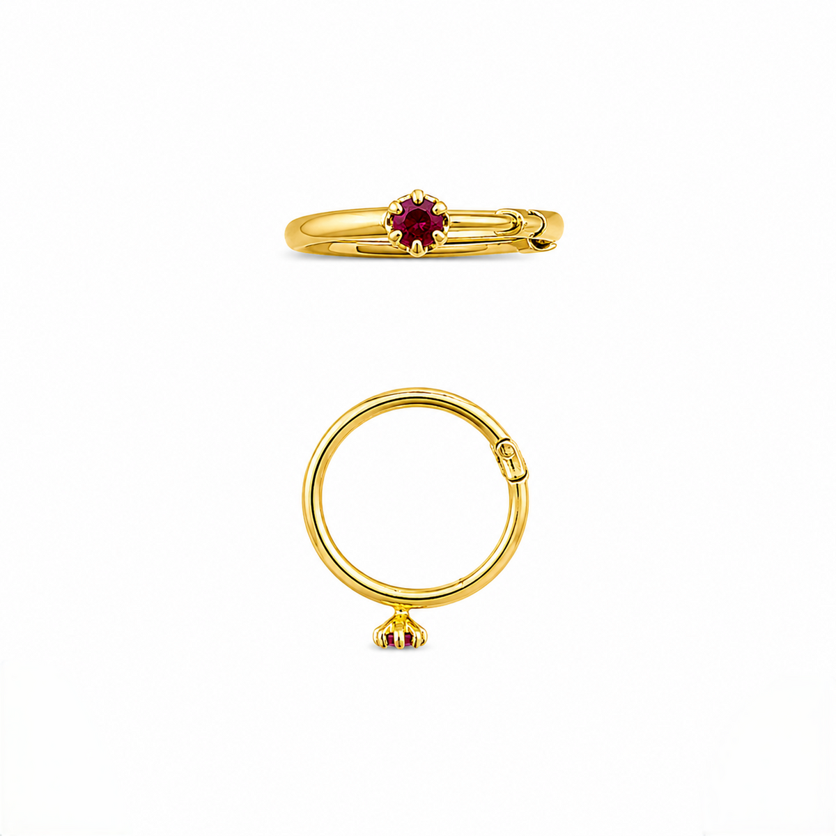 9K Gold Ruby Stone Hoop Stud Earrings