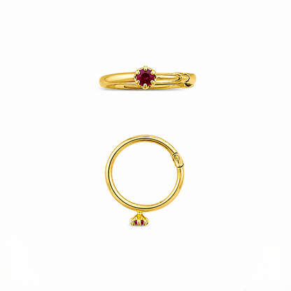 9K Gold Ruby Stone Hoop Stud Earrings