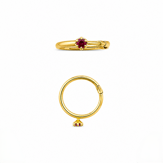 9K Gold Ruby Stone Hoop Stud Earrings