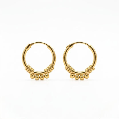 9K Gold Beaded Coil Hoop Stud Earrings