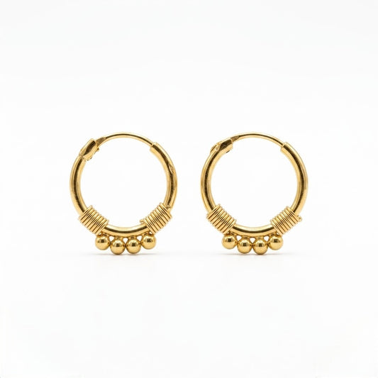 9K Gold Beaded Coil Hoop Stud Earrings