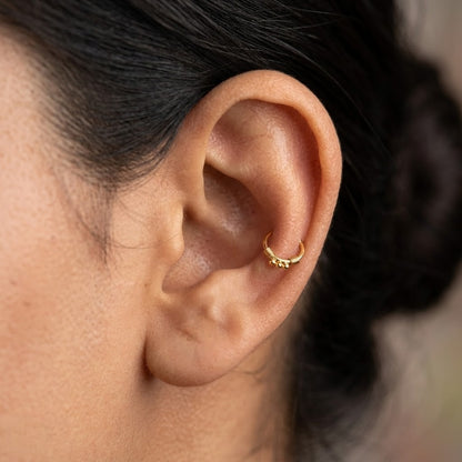9K Gold Beaded Coil Hoop Stud Earrings