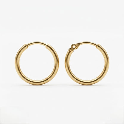 9K Gold Plain Round Hoop Stud Earrings