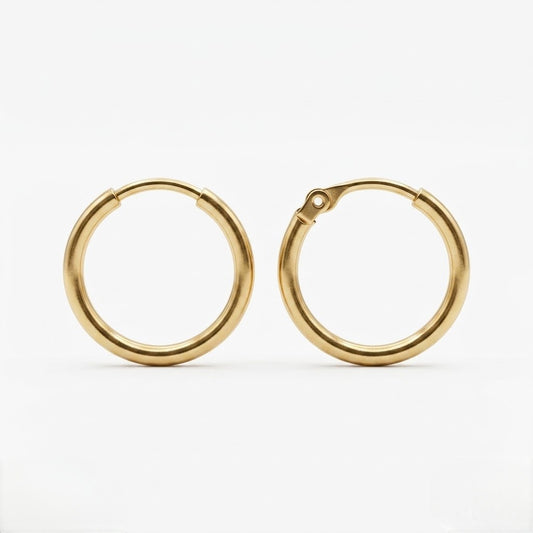 9K Gold Plain Round Hoop Stud Earrings