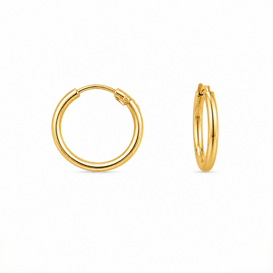 9K Gold Plain Round Hoop Stud Earrings