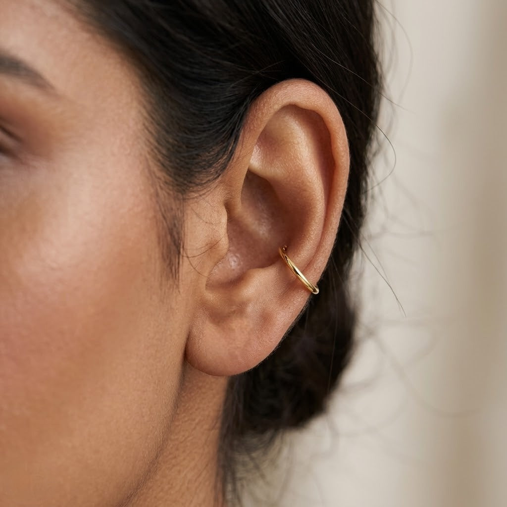 9K Gold Plain Round Hoop Stud Earrings