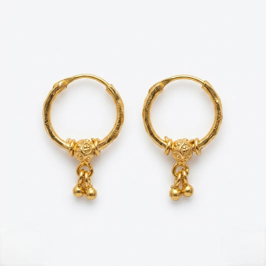 9K Gold Faceted Hoop Stud Earrings with Bead Drops