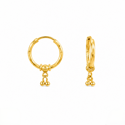 9K Gold Faceted Hoop Stud Earrings with Bead Drops