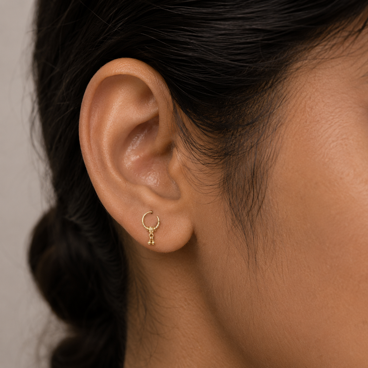 9K Gold Faceted Hoop Stud Earrings with Bead Drops
