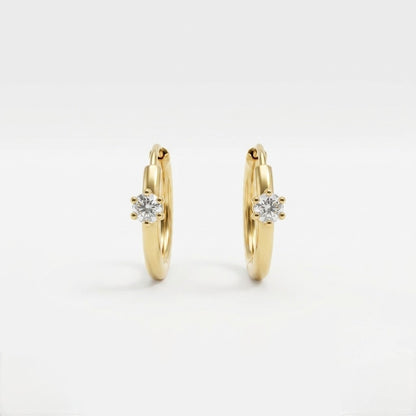 9K Gold Solitaire Stone Hoop Stud Earrings
