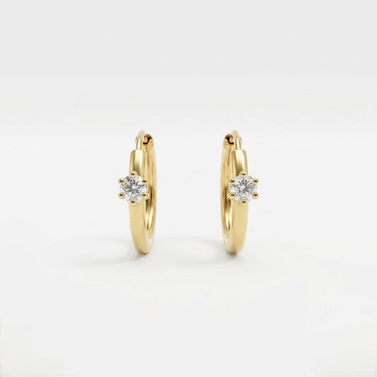 9K Gold Solitaire Stone Hoop Stud Earrings