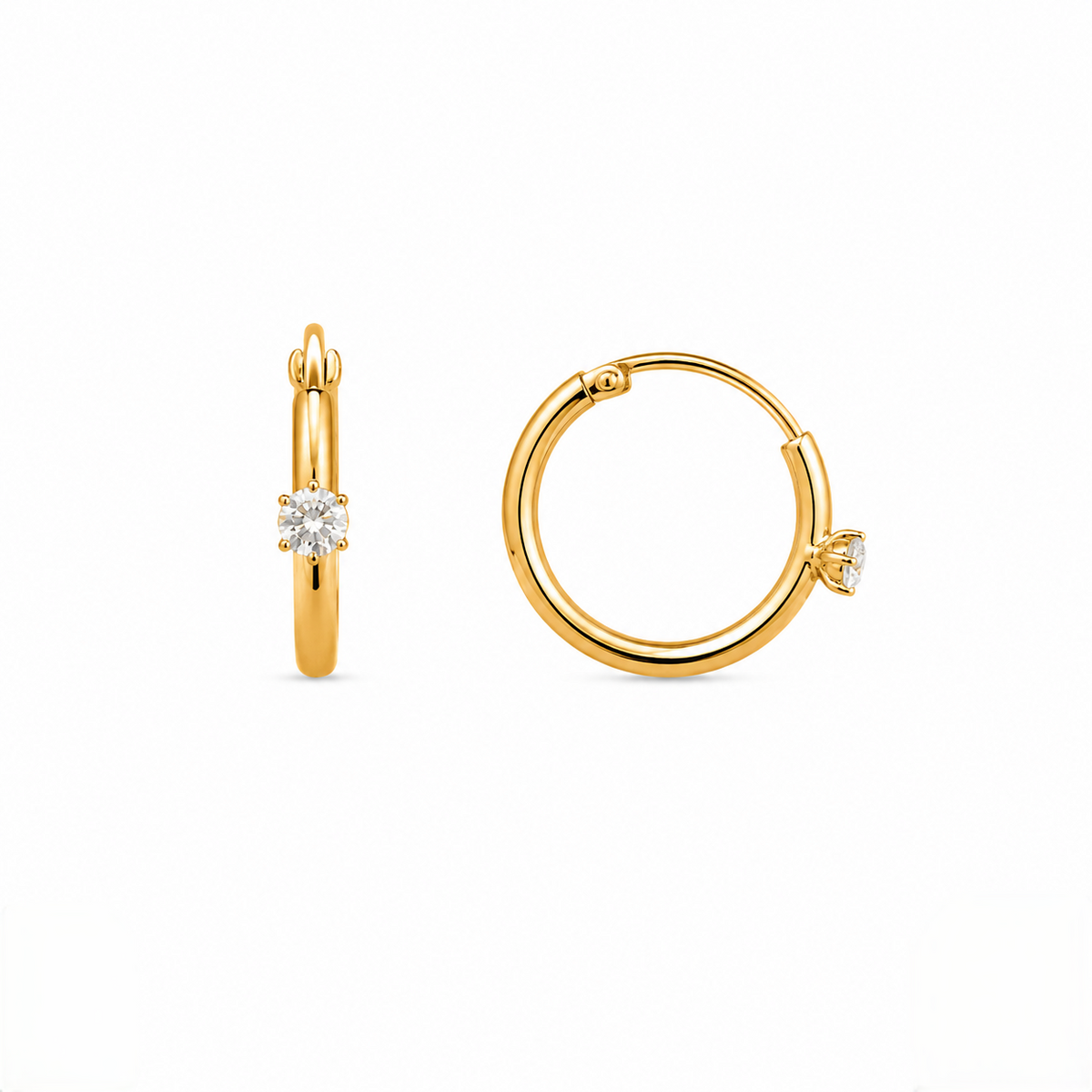 9K Gold Solitaire Stone Hoop Stud Earrings