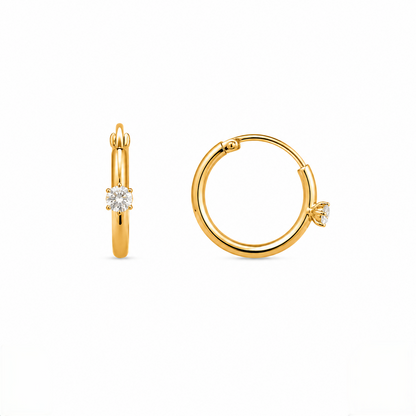 9K Gold Solitaire Stone Hoop Stud Earrings