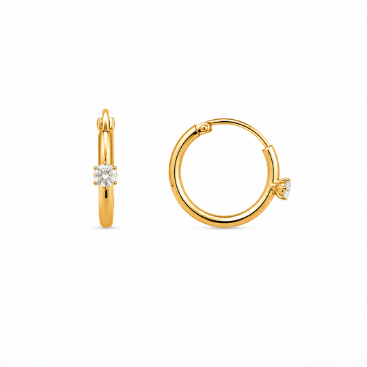 9K Gold Solitaire Stone Hoop Stud Earrings
