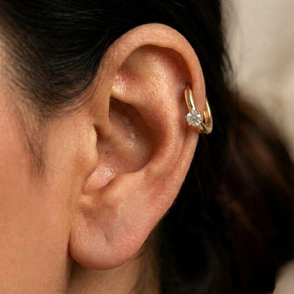 9K Gold Solitaire Stone Hoop Stud Earrings