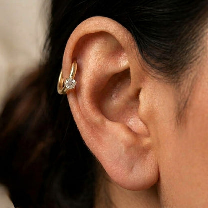 9K Gold Solitaire Stone Hoop Stud Earrings