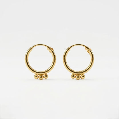 9K Gold Triple Bead Hoop Stud Earrings