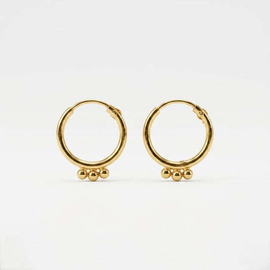 9K Gold Triple Bead Hoop Stud Earrings