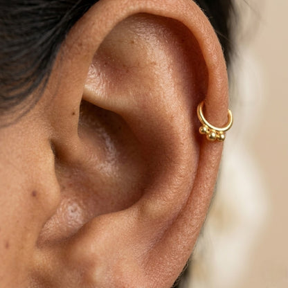 9K Gold Triple Bead Hoop Stud Earrings