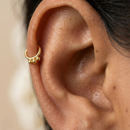 9K Gold Triple Bead Hoop Stud Earrings