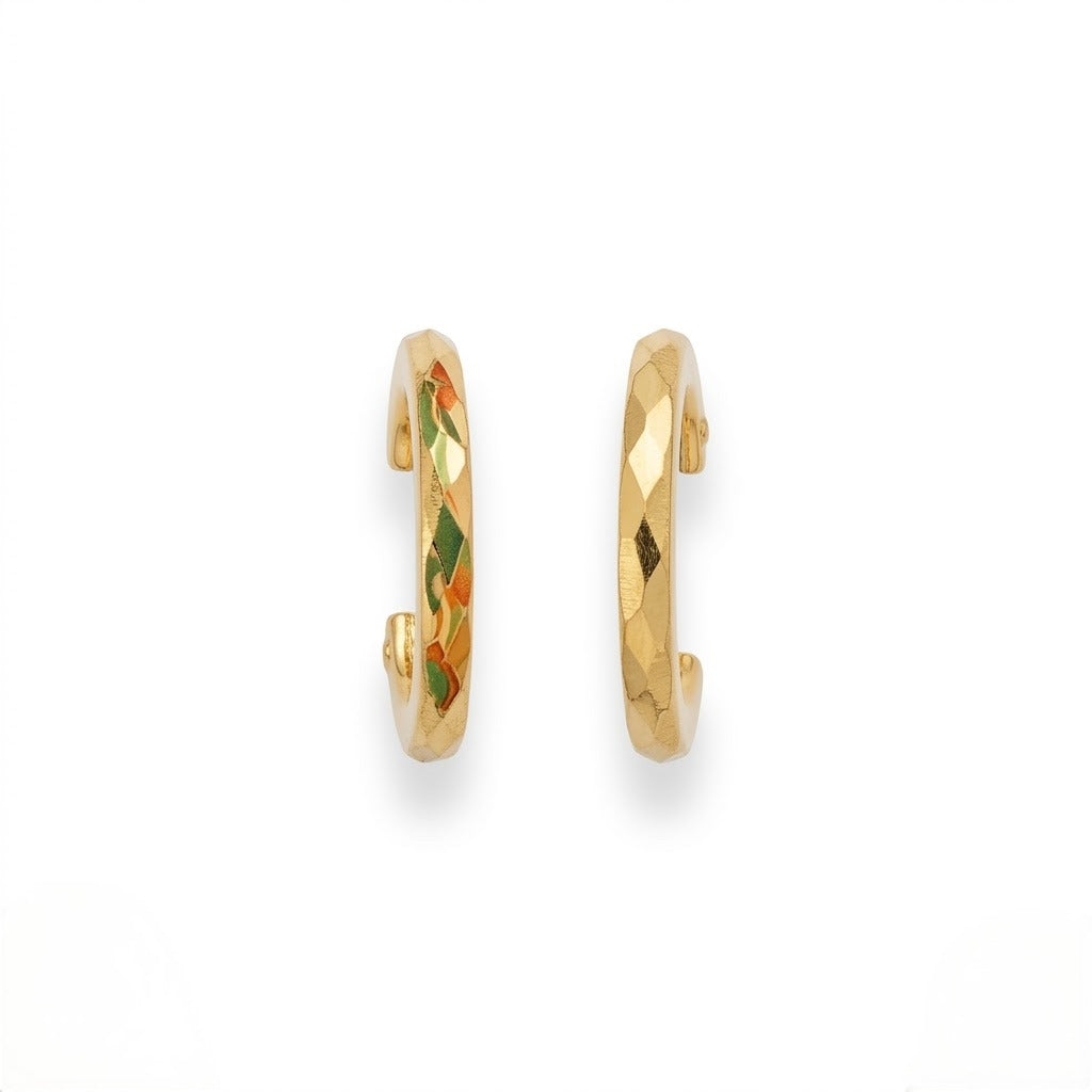 9K Gold Diamond-Cut Hoop Stud Earrings