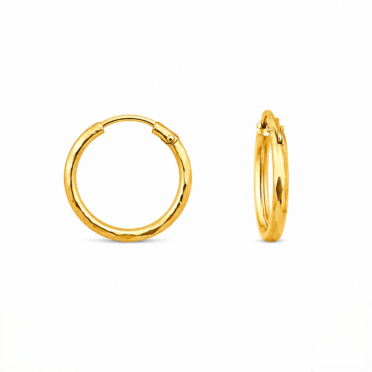 9K Gold Diamond-Cut Hoop Stud Earrings