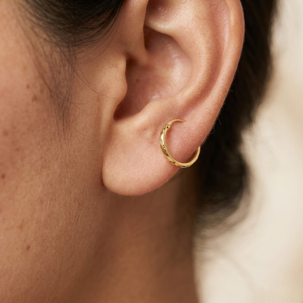 9K Gold Diamond-Cut Hoop Stud Earrings
