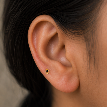 9K Gold Hexa Black Stone Second Stud Earrings