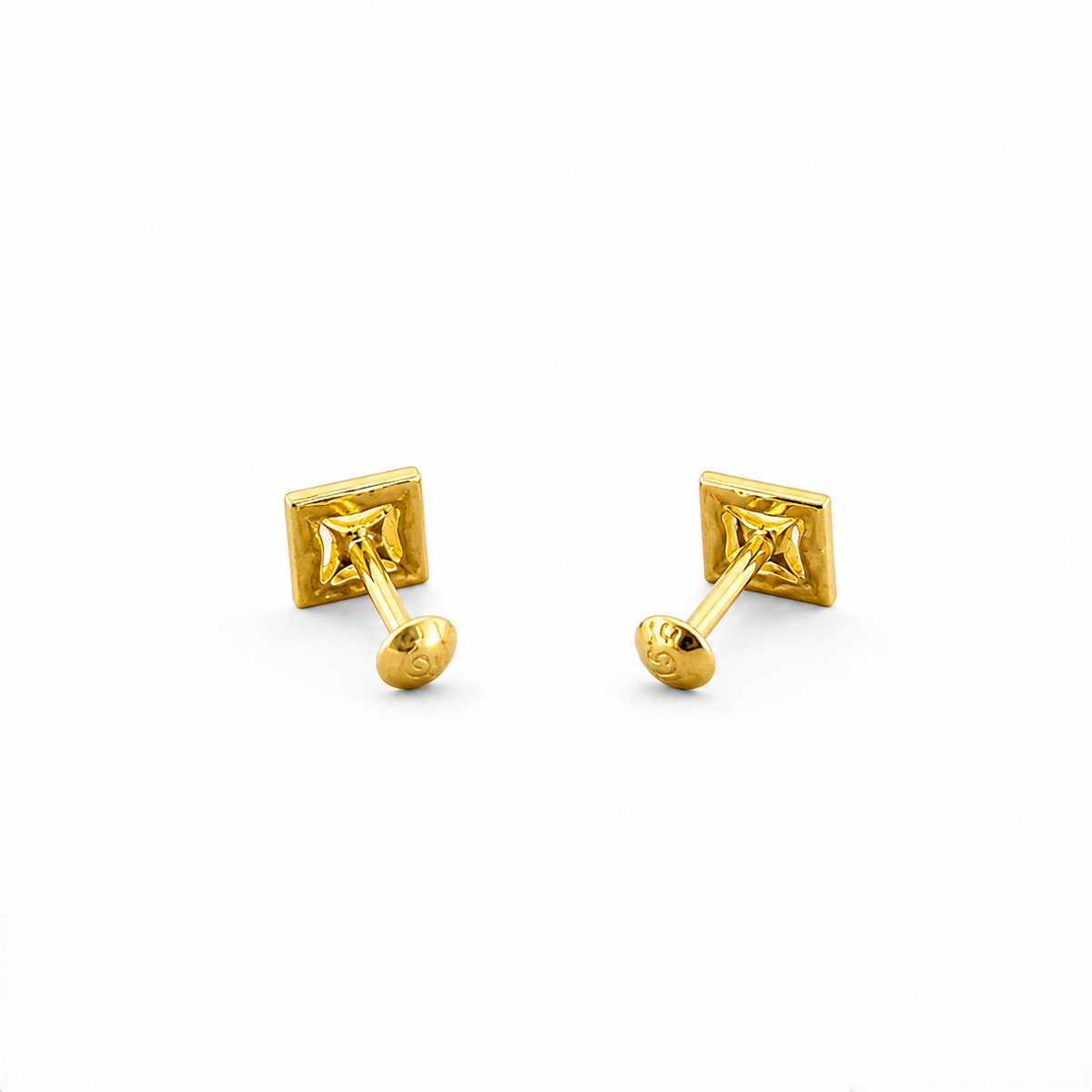 9K Gold Square Cutwork Second Stud Earrings