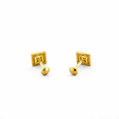 9K Gold Square Cutwork Second Stud Earrings