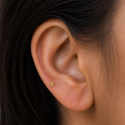 9K Gold Square Cutwork Second Stud Earrings