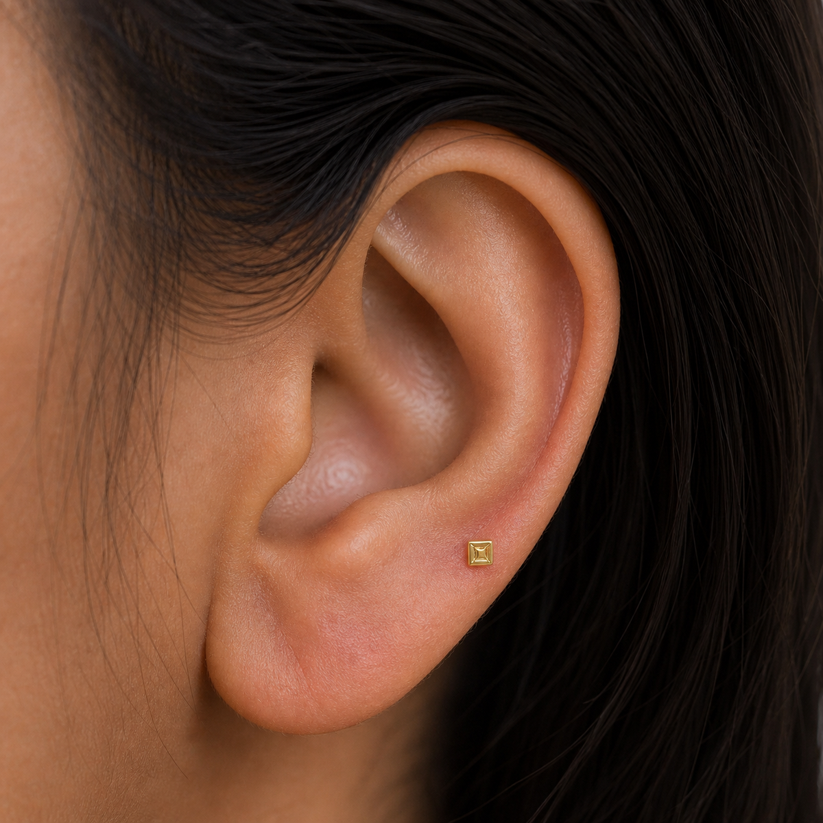 9K Gold Square Cutwork Second Stud Earrings