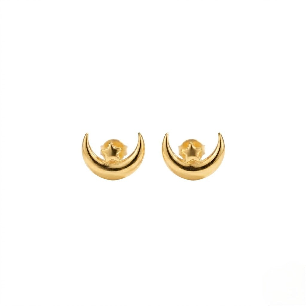9K Gold Moon Star Second Stud Earrings