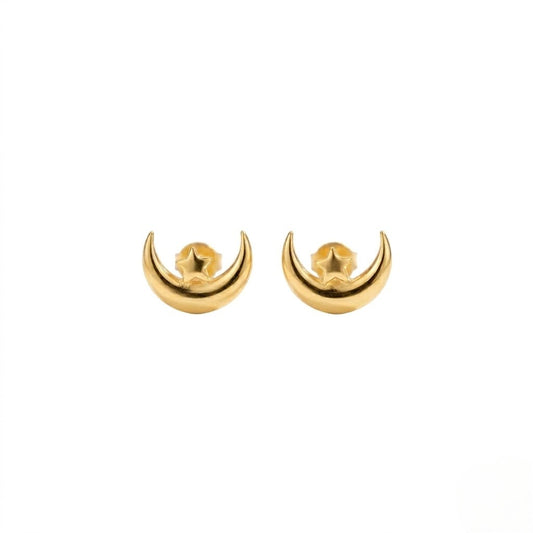 9K Gold Moon Star Second Stud Earrings