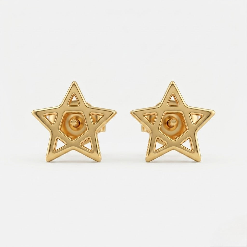 9K Gold Cutwork Star Second Stud Earrings