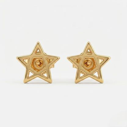 9K Gold Cutwork Star Second Stud Earrings